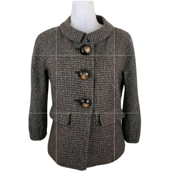 Semanticks~Woman Size S~Brown/Gold Multicolor Tweed Wool Blend 3/4 Sleeve Blazer - Picture 1 of 11